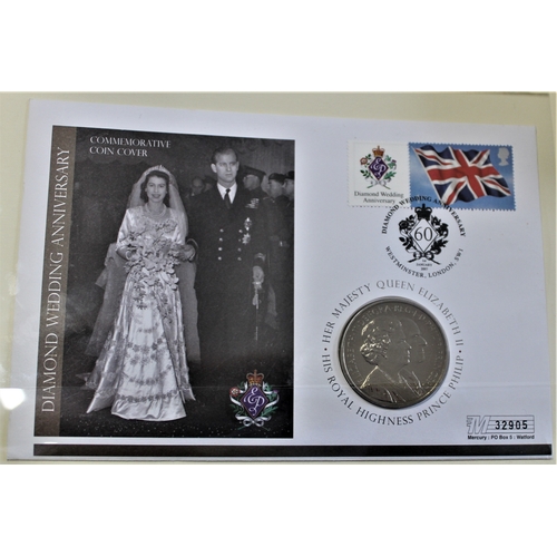 114 - 2007 - Royal Diamond Wedding Anniversary, England £5 coin BUNC and Diamond Wedding Stamp