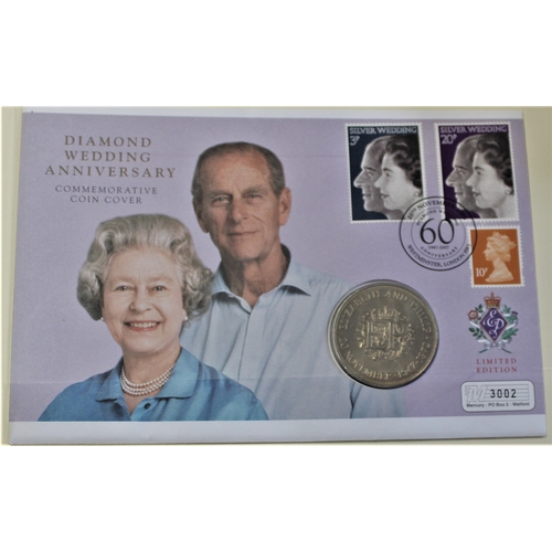 115 - 2007 - Royal Diamond Wedding - England Crown BUNC and Stamp Set FDC