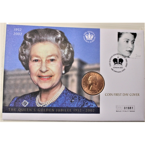 128 - 2002 - Queen's Golden Jubilee, Pre-decimal Penny BUNC on GB 2nd Class FDC