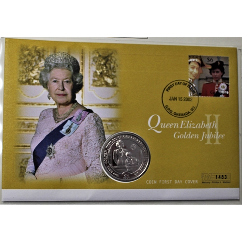 129 - 2002 - Queen's Golden Jubilee, Sierra Leone Dollar BUNC on Grenada 6 Dollar Stamp Set