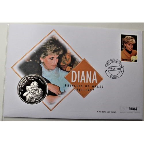 131 - 1998 - Diana Princess of Wales, in memoriam, Zambia 1000 Kwacha BUNC on Zambia Stamp FDC