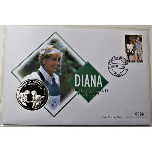 132 - 1998 - Diana Princess of Wales, in memoriam, Zambia 1000 Kwacha BUNC on Zambia Stamp Set