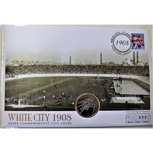 134 - 2008 - White City 1908 Olympia £2 coin, BUNC on GB White City Stamp Set