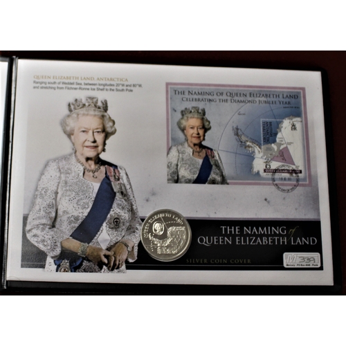 157 - 2013 - Naming of Queen Elizabeth Land-£2 1913 Queen Elizabeth Silver coin on British Antarctica Diam... 