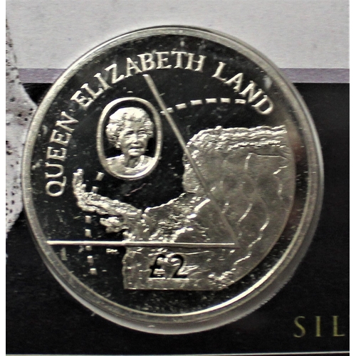 157 - 2013 - Naming of Queen Elizabeth Land-£2 1913 Queen Elizabeth Silver coin on British Antarctica Diam... 