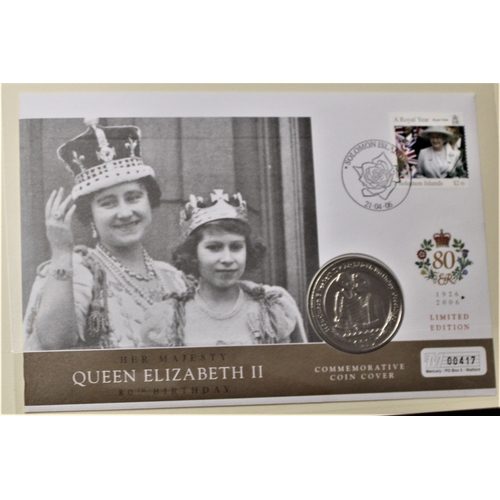 185 - H.M. Queen Elizabeth II 2006 - 80th Birthday. Excellent collection of coin and stamps covers (10). A... 