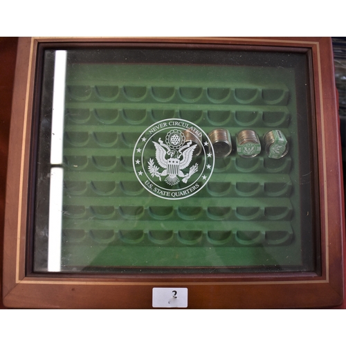 2 - A Fine Wooden Glass Topped Display Cabinet for US State Quarters, good for displaying with second dr... 