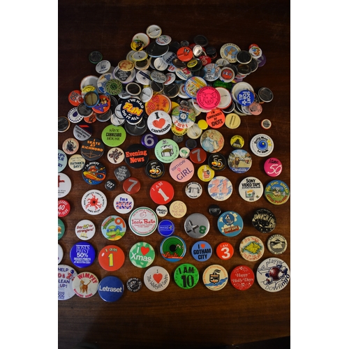 459 - Vintage Tin Pin Badges ranging from the 1970s onward including (100+) mostly Birthday and Advertisin... 