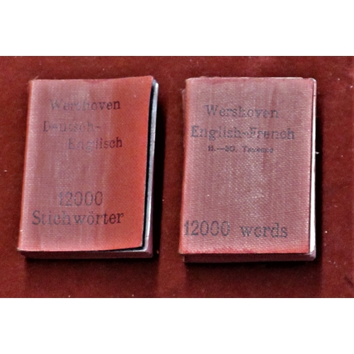 447 - Miniature Dictionaries (2) one French-English and the second German-English. Measure 5cm x 3/1/2cm. ... 