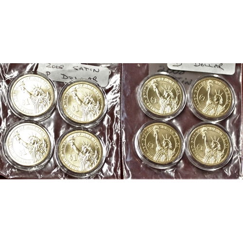 173 - USA - 2008 Presidential Dollar Satin Finish 'D' (4) and 'P' (4) BUNC in capsules (8)