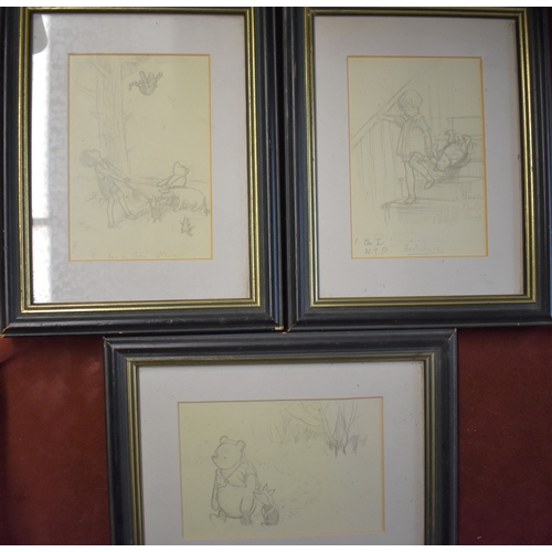 473 - Winnie the Pooh framed prints (3) taken from original sketches for 'The House at Pooh corner'. Pictu... 