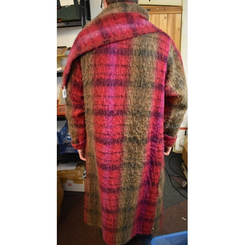 166 - 1970 long Private Line cerise/brown wool coat with shawl collar that can go round head, mixed fibres... 