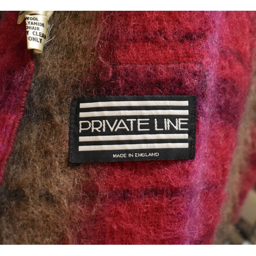 166 - 1970 long Private Line cerise/brown wool coat with shawl collar that can go round head, mixed fibres... 