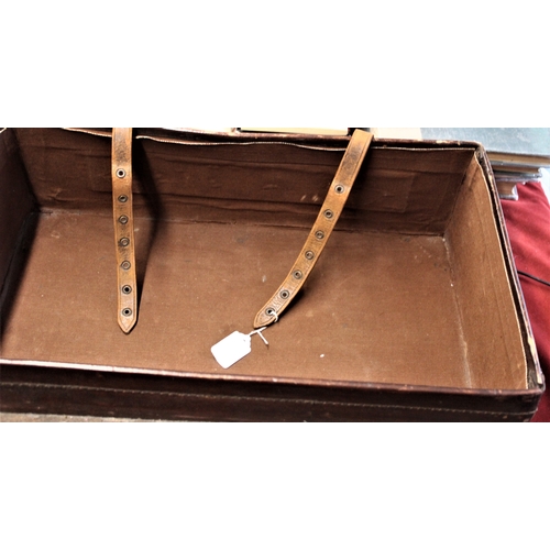 103 - British 1930s Military Leather Suitcase with to straps, initialled K.V.F. Canvas lined inside. Was s... 