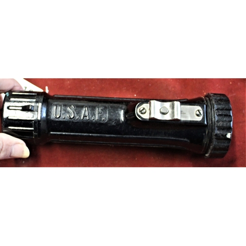 106 - American USAF  Vietnam era black Bakelite Torch, USAF embossed on the side, battery operated, some w... 
