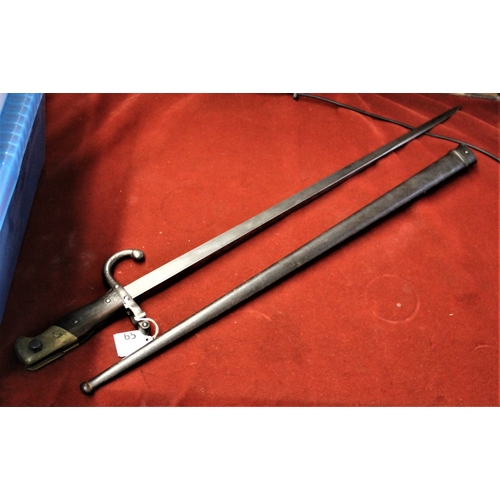 65 - French Model 1874 Epee Gras bayonet, marked Mre dArmes de St. Etienne 1878, the bayonet and scabb... 