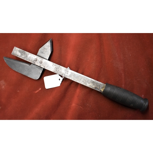 97 - Military Cannister/Can opener, steel body with rubber handle, measures 34.5cms in length but sadly h... 