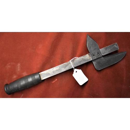 97 - Military Cannister/Can opener, steel body with rubber handle, measures 34.5cms in length but sadly h... 