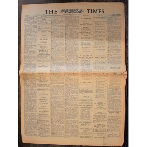 197 - The Times-Births-Marriages-Deaths-etc column-Friday Jan 29th 1965-paper worn at sides and middle - o... 