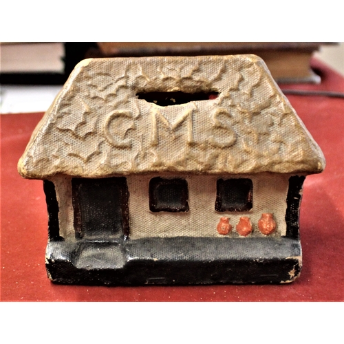 111 - Vintage-Money Box-Papier Mache Money Box in the style of an Indian Hut-(Church Mission Style) in wor... 