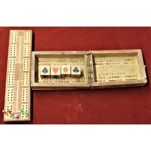 123 - Vintage - Cribbage Boards (2) boards (1) vintage containing (4) dice (poor condition), (1) straight ... 