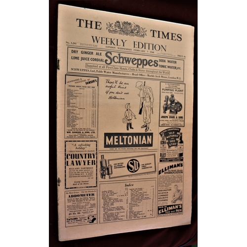 318 - The Times 1940-Feb 7th WWII weekly edition-rust staples, other wise excellent