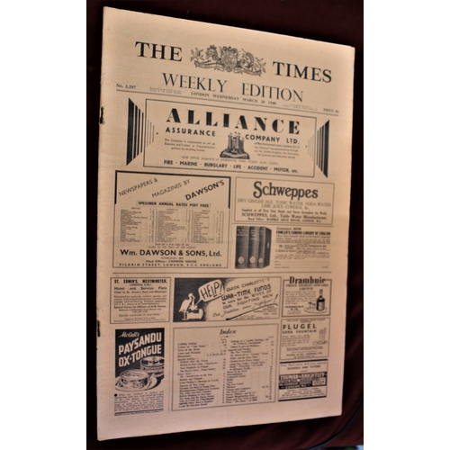 322 - The Times 1940 Mar 20th WWII weekly edition-rust staples other wise very fine indeed