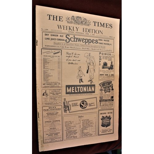 324 - The Times 1940 April 3rd WWII weekly edition-rust staples dust storage  marks at left side-other wis... 