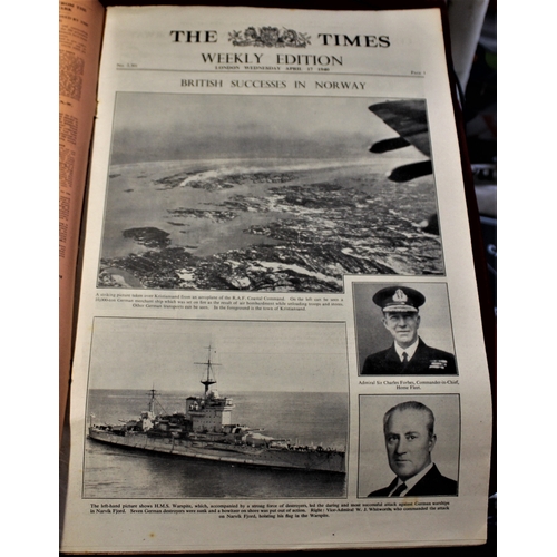 326 - The Times'-1940 April 17th-WWII weekly edition-rust staples few small marks lower left-other wise ex... 