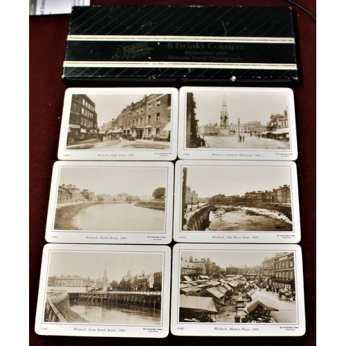 402 - Coasters-Wisbech Printed Coasters black and white (6) box nice lot-each coaster 12cm x 9cm good cond... 