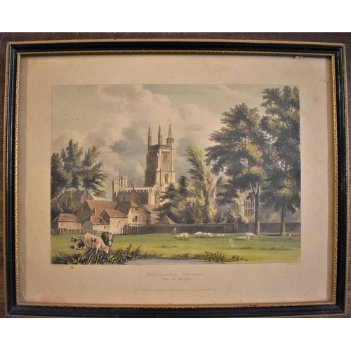 275 - (3) Winchester College Chapel-Colour antique prints-by J Bluck-measurements 36cm x 39cm very good co... 