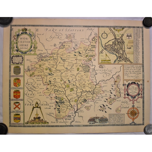 225 - Map (Coloured) Worcestershire-measurements 55cm x 43cm by J Speede-early map-retro-very good conditi... 