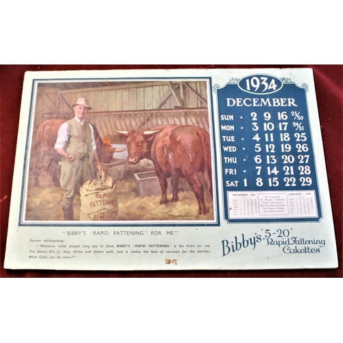 295 - Advertising Calendar 1934-Bibby's Calendar- good  with very slight imperfections