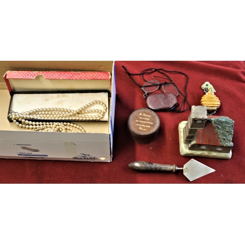 515 - Mixed lot including four sets of vintage Pearl look necklaces, two vintage pair of glasses, a box ma... 