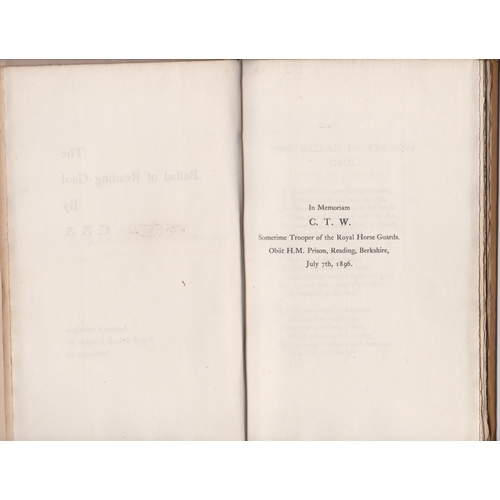 410 - Oscar Wilde: The Ballad of Reading Gaol. London: Smithers, date 1898 first edition hardcover in very... 