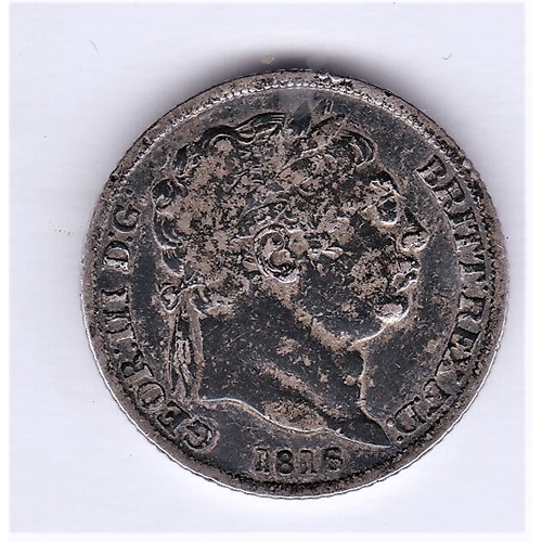 41 - Great Britain 1816 George III Sixpence, NVF, dark toning