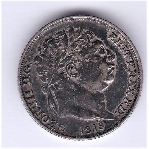 43 - Great Britain 1818 George III Sixpence, GVF, dark toning