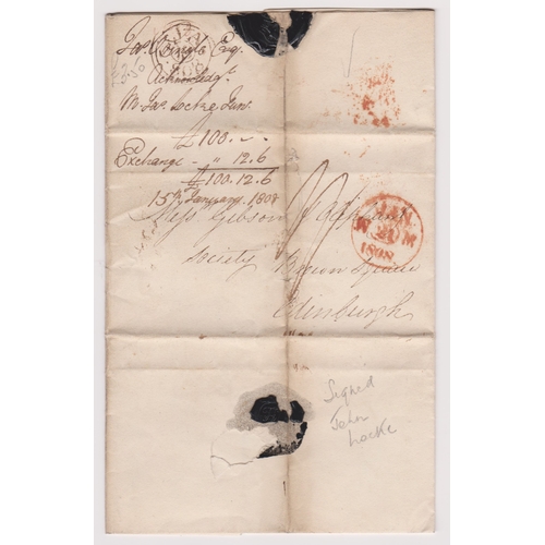 110 - Great Britain 1807 - EL dated 18th Jan 1808, London posted to Edinburgh-manuscript 1/1 red single ri... 