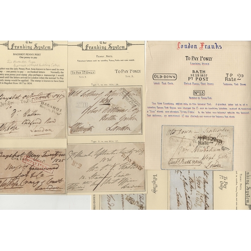 117 - Great Britain 1817 - 34 Group of fronts mounted on card on descriptive pages showing franking marks ... 