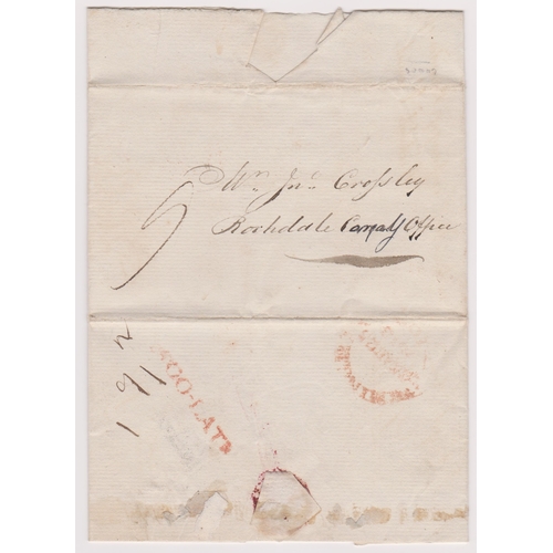 121 - Great Britain 1818-EL dated 25th Aug 1818 Birmingham posted to Rochdale-red 1 line too late stamp in... 