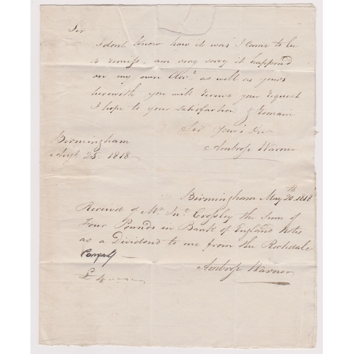 121 - Great Britain 1818-EL dated 25th Aug 1818 Birmingham posted to Rochdale-red 1 line too late stamp in... 