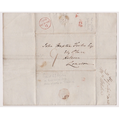 126 - Great Britain 1822-EL dated 9th Sept 1822-Dimchurch posted to London-manuscript 9 partial red 2 line... 