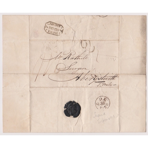 137 - Great Britain 1828-EL dated 30th Dec 1828 Holloway posted to Aberystwyth-manuscript 2 and 1/1 indist... 