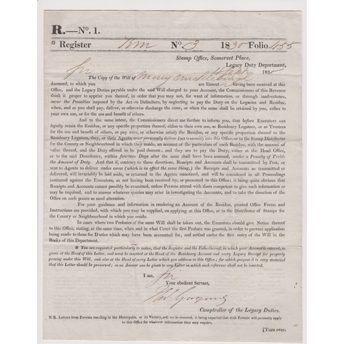 140 - Great Britain 1830-EL Legacy duty form dated 18th Sept 1830 raised due to the will of Mary Micklebor... 