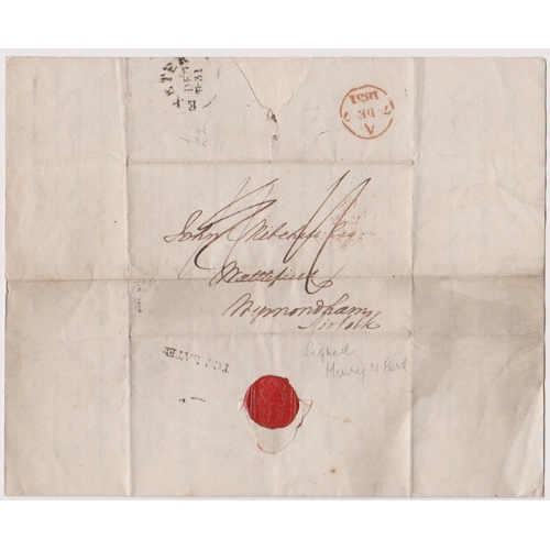 142 - Great Britain 1831-EL dated 4th Dec 1831 Exeter posted to Wymondham-manuscript 1/6 black Exeter/DE7/... 