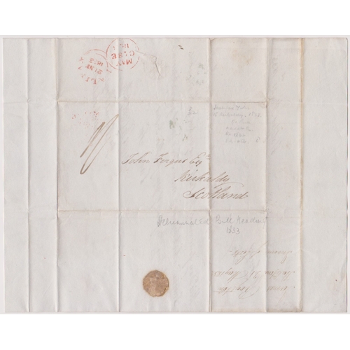 143 - Great Britain 1833-EL and invoice dated May 21st 1833 Halifax posted to Kirkaldy-red Halifax/21MY/18... 