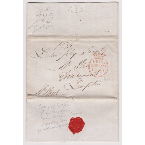 144 - Great Britain 1834-EL dated Feb 20th 1834 London posted to Lampeter-red crown FREE/20FE20/1834 cance... 