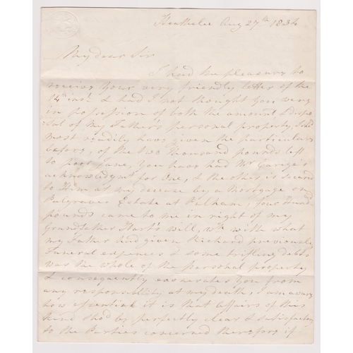 145 - Great Britain 1834-EL dated Aug 27th 1834 posted to Hethersett-black Ashbourn/AU28/1834 cancel