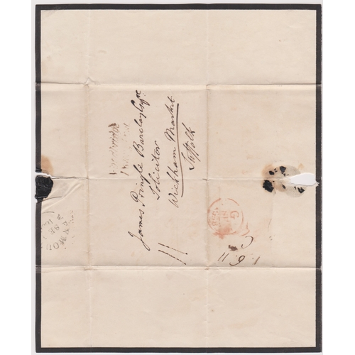 148 - Great Britain 1838-Wrapper posted to Wickham Market cancelled Weymouth SE1 1838-two line Woodbridge ... 