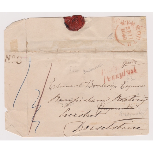 149 - Great Britain 1840-Wrapper piece posted Bridgewater-Weymouth cancelled with 2 line red Bridgewater p... 